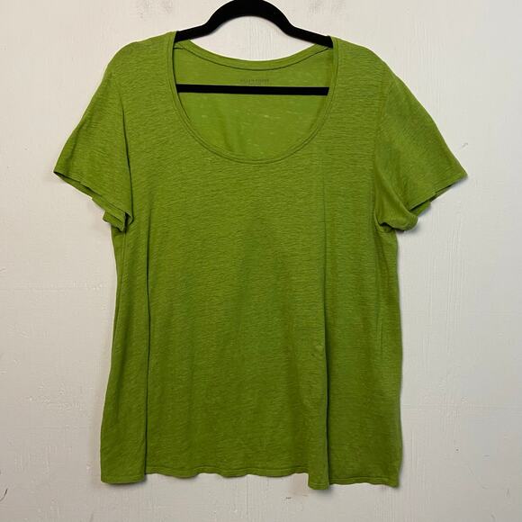 Eileen Fisher Women’s Green 100% Linen Scoop Neck Tee Size Large - Picture 1 of 10